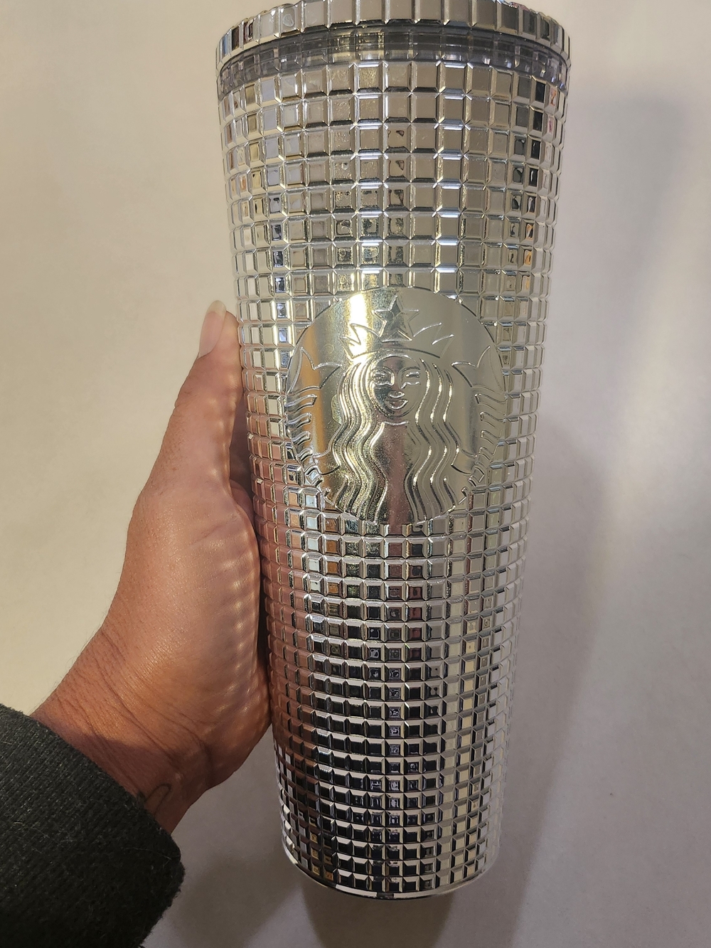 Starbucks 2023 Holiday Silver Chrome Mirror Grid Venti 24oz Tumbler